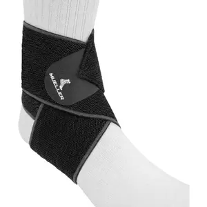 MUELLER Sports Medicine Easy Grip Adjustable Ankle Wrap, Ankle Pain Relief Support for Men and Women, Ideal for Sprains, Strains, Arthritis, Black, One Size