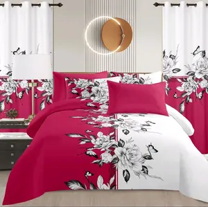 8 pcs bedsheets with flat and fitted with 4 pillow and 2 curtains