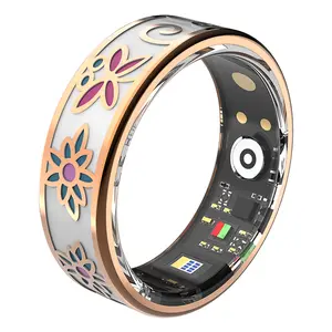Unisex Smart Ring IP68 Waterproof Enamel Rose Gold Health Tracker Heart Rate Blood Oxygen Sleep Period Monitoring Compatible with iPhone Android