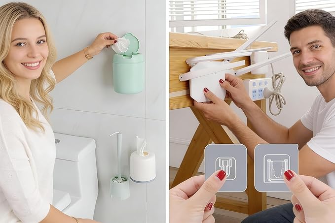 10 Pairs Clear Double-Sided Adhesive Wall Hooks - Mounted Door Hanger Kit - No Drill Sticker Hangers with Suction Cup for Bathroom, Kitchen