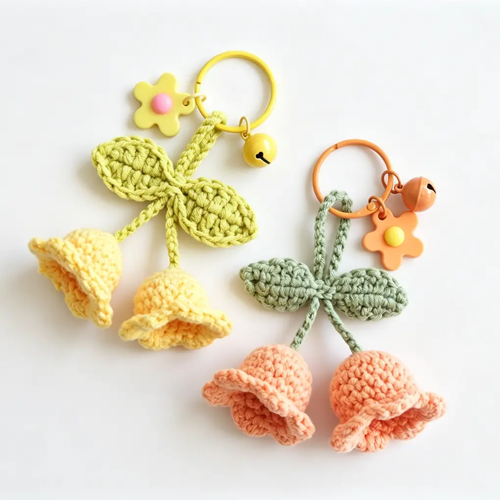 Tulip Keychain - Handmade Crochet Keychain with Yellow and Green Colors, Perfect for Keychains and Accessories Keyrings