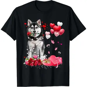 Funny Husky Rose Heart Happy Valentine Day Dog Mom T-Shirt