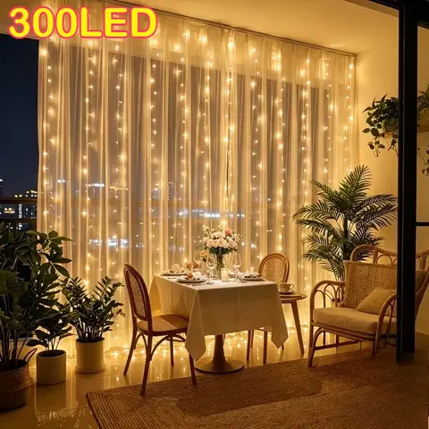 300 LED Curtain Fairy Lights 9.8×9.8Ft, 8 Lighting Modes Hanging Window Lights for Bedroom, Wedding, Birthday & Holiday Decor