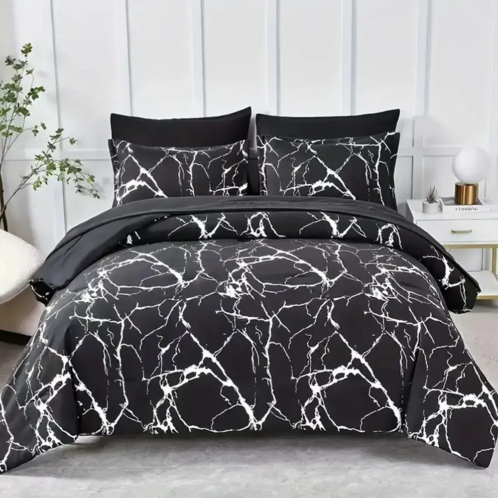 Black Marble Pattern Bed Set Black Marble Pattern Bed Set