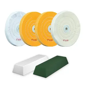 4 Pack Polishing Wheel for Bench  - 6 Inch Buffing Wheel Set (2 Yellow , 2 White ) - Buffer Polisher Pad With 1/2'' Arbor Hole and Polishing Compound Kit