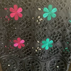 Black Lace Fabric with Colorful Flowers - Elegant Design for Various Crafting and Sewing Projects