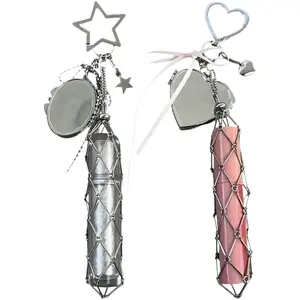 Sweet  Bag Charm| Lipstick Storage Mirror Case + Mesh Pouch Keychain,Elegant Tweed Lipstick Case - Cute Bag Charm & Key Ring| Portable Makeup Storage Pouch,Sweet Bouclé Bag Accessory - Lipstick Mesh Pouch with Mirror| Fashion Keychain