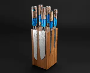 Rotating Magnetic Knife Block - Natural Acacia Hardwood Knife Stand with 360 Degrees Rotation - Convenient Space-Saving Knife Storage