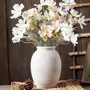 8 Inch White Ceramic Vase - Rustic Vintage Decorative Vase for Home - Farmhouse Pottery Vase for Flowers - Christmas Vase - Modern Vintage Dining Table Centerpiece Vases Set