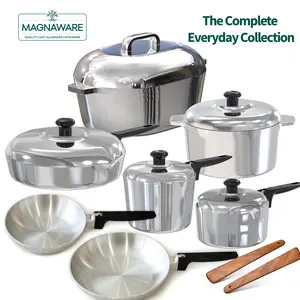 Magnaware 14 piece Cookware Set - Includes: 8QT Oval Dutch Oven, 5QT Round Dutch Oven, 10" Saute Pan, 8" and 10" Chef Skillet, 2QT and 3QT Sauce Pan, Bonus Wooden Flipper Set