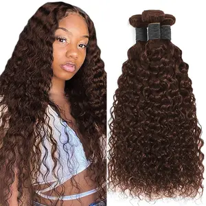 BINF Water Wave #4 Human Hair Bundles Chocolate Brown Water Wave Bundles 1/3/4 Bundles Invisible Dark Brown Wet And Wavy Human Hair Extensions For Women