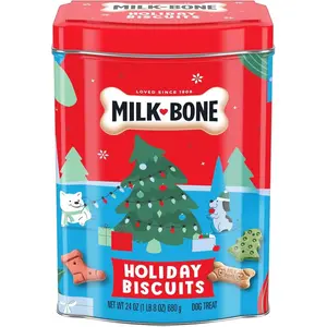 Milk-Bone Limited Edition Holiday Dog Treats Small Biscuits 24 Ounce Reusable Tin with 12 Vitamins & Minerals for Fresh Breath Festive Designs
