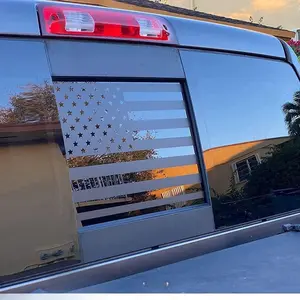 Rear Window American Flag Decal for Chevy Silverado & GMC Sierra (2019–2025) – Matte Black Patriotic Vinyl Sticker, Waterproof