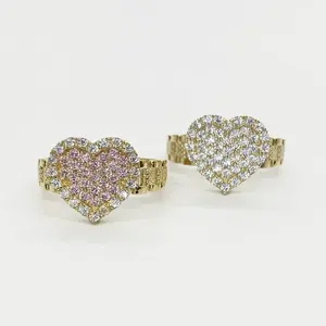 Heart CZ Ring 14K Gold Plated Love Band – Cubic Zirconia Heart Ring for Women Elegant Jewelry Gift