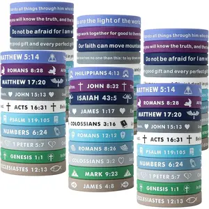 60 count Religious  Wristbands Bulk  Rubber Bracelets Colorful Inspirational Christian Rubber Bracelets for Men Women Gifts (Fresh Colors)