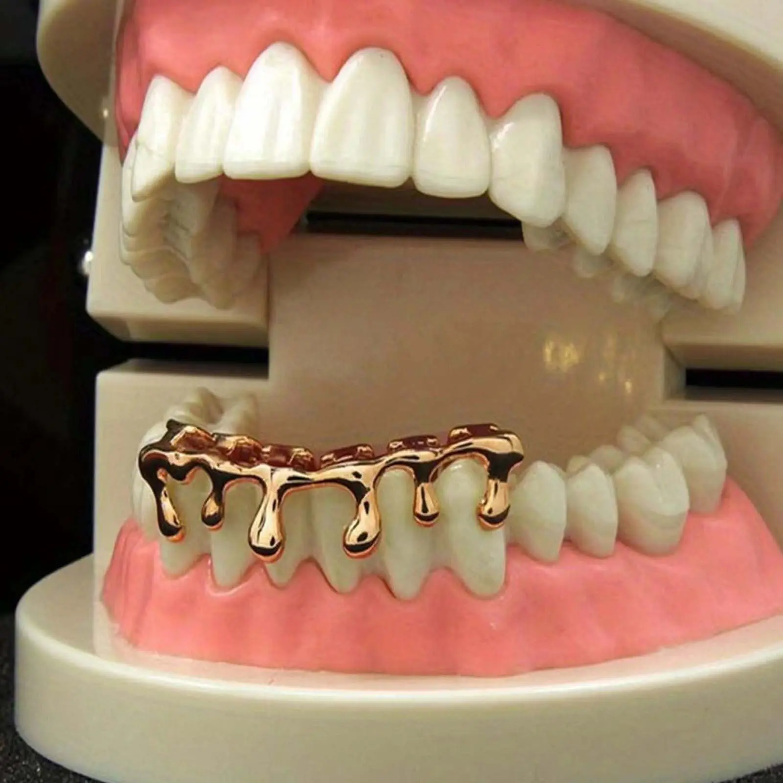Y2k water drop lower teeth hip hop six teeth eight teeth braces golden teeth suitable for party festivals