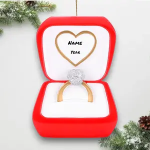 Personalized Wedding Ring in Box Christmas Ornament – Engagement Ring Proposal Keepsake – Name & Year – Noel Box