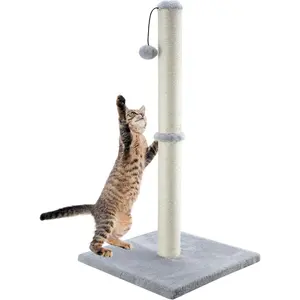 34" Tall    for Large Cats and Kittens, High Vertical Scratcher with   Sisal Rope and Interactive Hanging Ball for Indoor (Grey, 34 inches for Large Cats)