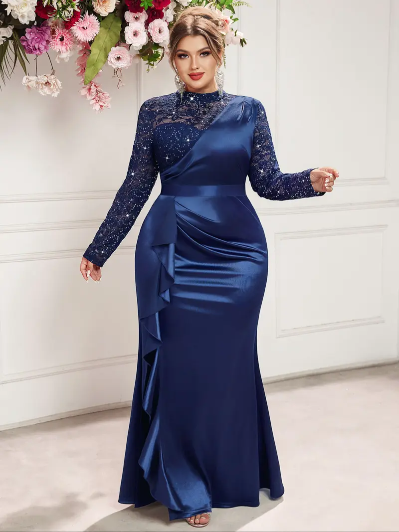 MISSMAY P25636A Plus Halter Neck Sequin Floral Lace Cutout Shoulder Cape Sleeve Contrast Chiffon Pleated Hem Formal Party Dress Prom Wedding Guest Gown, For Valentine, Graduation, Dinner - TikTok Shop MISSMAY P25636A Plus Halter Neck Sequin Floral Lace Cutout Shoulder Cape Sleeve Contrast Chiffon Pleated Hem Formal Party Dress Prom Wedding Guest Gown, For Valentine, Graduation, Dinner - TikTok Shop