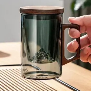 500ml Borosilicate Glass Mug with Filter Tea Cup with Wooden Lid Home High Temperature Resistance Flower Tea Water Cup Drinkware