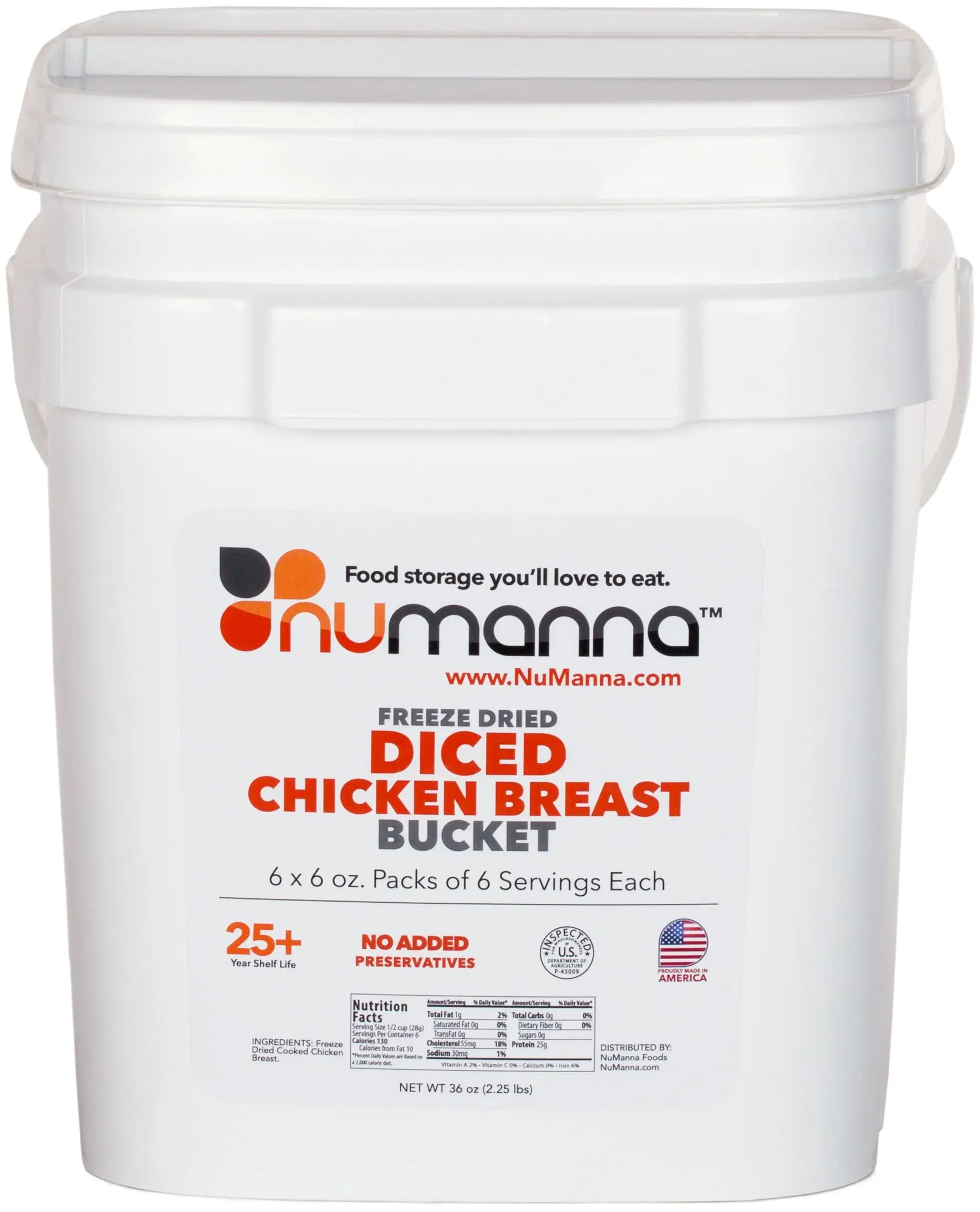 NuManna Diced Chicken Breast Bucket, 36 Servings - Emergency Survival Food Storage Kit