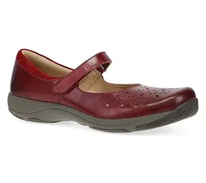 Dansko Stacy Red Waxy Burnished Leather Perforated Mary Janes