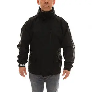 Tingley Men's Long-Sleeve Workwear Safety Coat & Jacket (Size 2XL, 52-54" Chest, Black) - 7 Pockets, 0.3mm Polyurethane on 300 Denier Woven Polyester, Roll-A-Way Hood, Zipper Fly Front, Stitched & Taped Seams, Elastic Wrists, J24113.2X, Menswear, Clothes