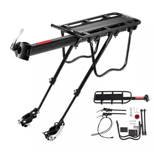 Rear Bike Rack, 220 Lbs Bike Cargo Racks Frame Universal Adjustable Cycling Equipment Stand Footstock Bicycle Luggage Carrier With Tools And Reflector ，Perfect For Cycling, Camping & Mountain Biking