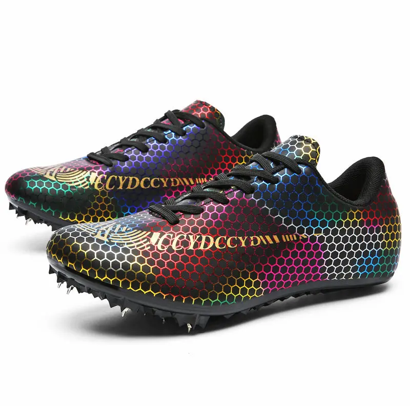 Men's Spiked Sports Training Shoes - Mandarin Duck Design, Front Tie, Adult-Fit, Abstract Runway Style, for Student Middle-Distance Sprint, Track and Field