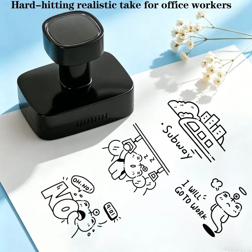 Funny Office Worker Self-Inking Stamps, '9-to-5' Theme Stamps for Journals, Scrapbooks, Diaries, Notebooks, Humorous Cartoon Stamps, Ink, Playful