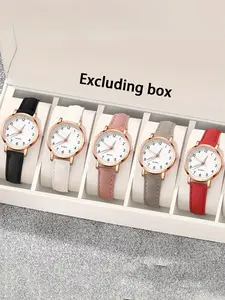 5pcs Minimalist Digital Watch Set - Small and Fresh Sand-Finished Leather Casual Quartz Women's Watch