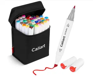 Caliart 41 Colors Dual Tip Art Markers Permanent Alcohol Based Markers Colored Artist Drawing Marker Pens Highlighters With Case for Coloring Animation Illustration Painting Card Making Underlining