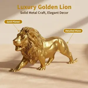 Golden Lion Animal Sculpture Resin Art Craft Collectible for Achievers Bar & Bistro Decor Office & Bedroom Ornament Decorative Figurine