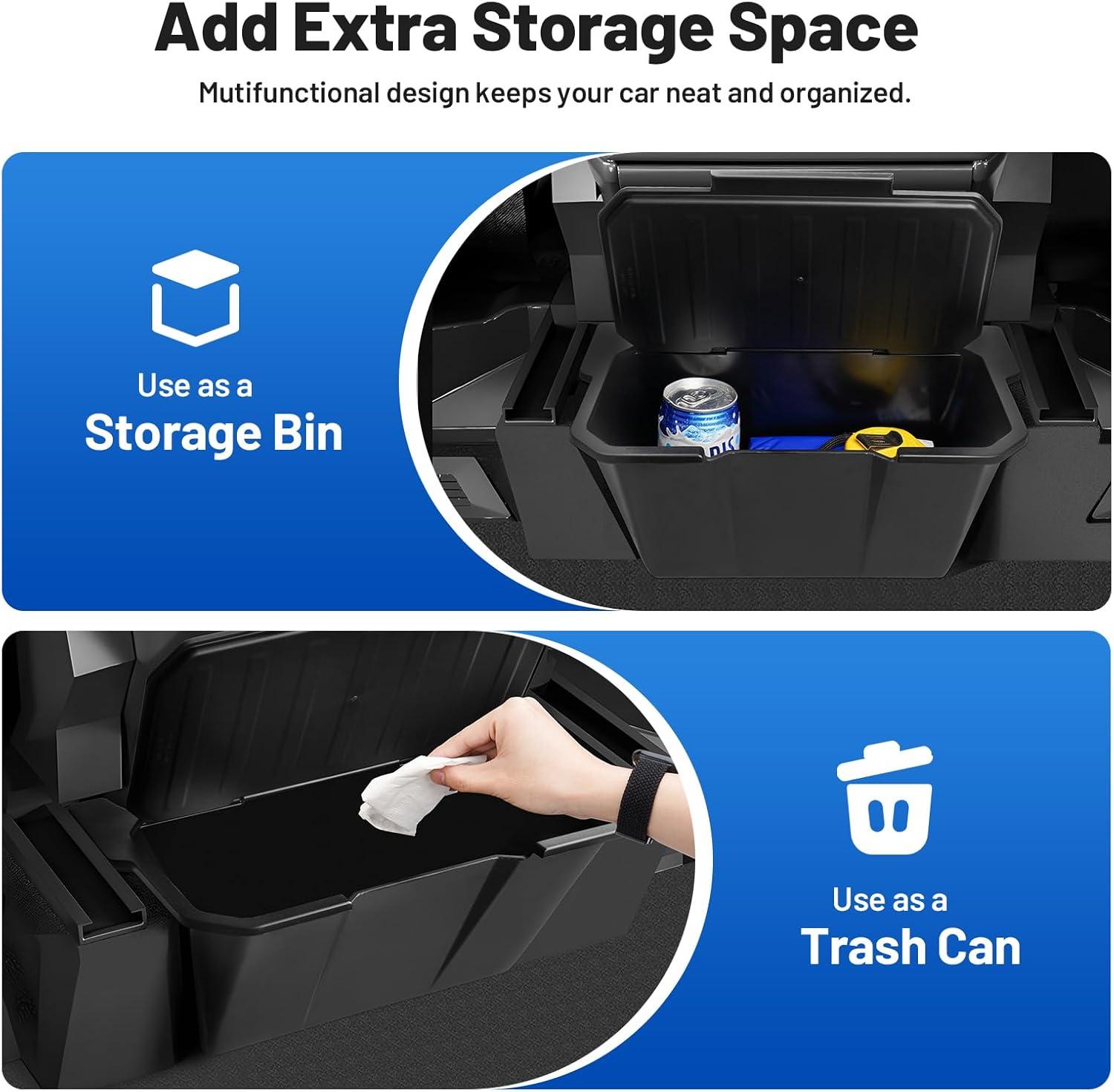 KUST Rear Floor Storage Box for 2024-2026 Tesla Cybertruck TPE Material Anti-Slip Lid Organizer Trash Can Easy Access Second Row Passengers