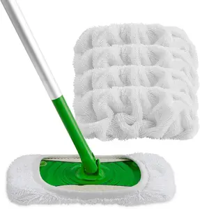 Reusable Microfiber Mop Pads Compatible with Swiffer Sweeper-Washable Wet Pad Refills for Wet & Dry Use, Floor Cleaning Mop Head Pads Refills for Household Cleaning, Pack of 4, White Kitchen Vinyl