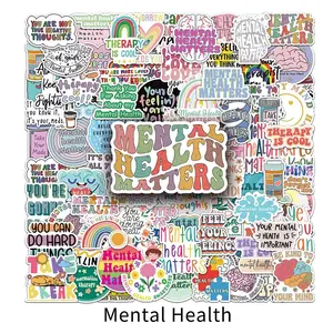 Mental Health Letter Pattern Sticker, 100/200pcs Waterproof Self Adhesive Decor Paper, Decor Sticker for Gift Greeting Card Water Bottle Laptop Phone