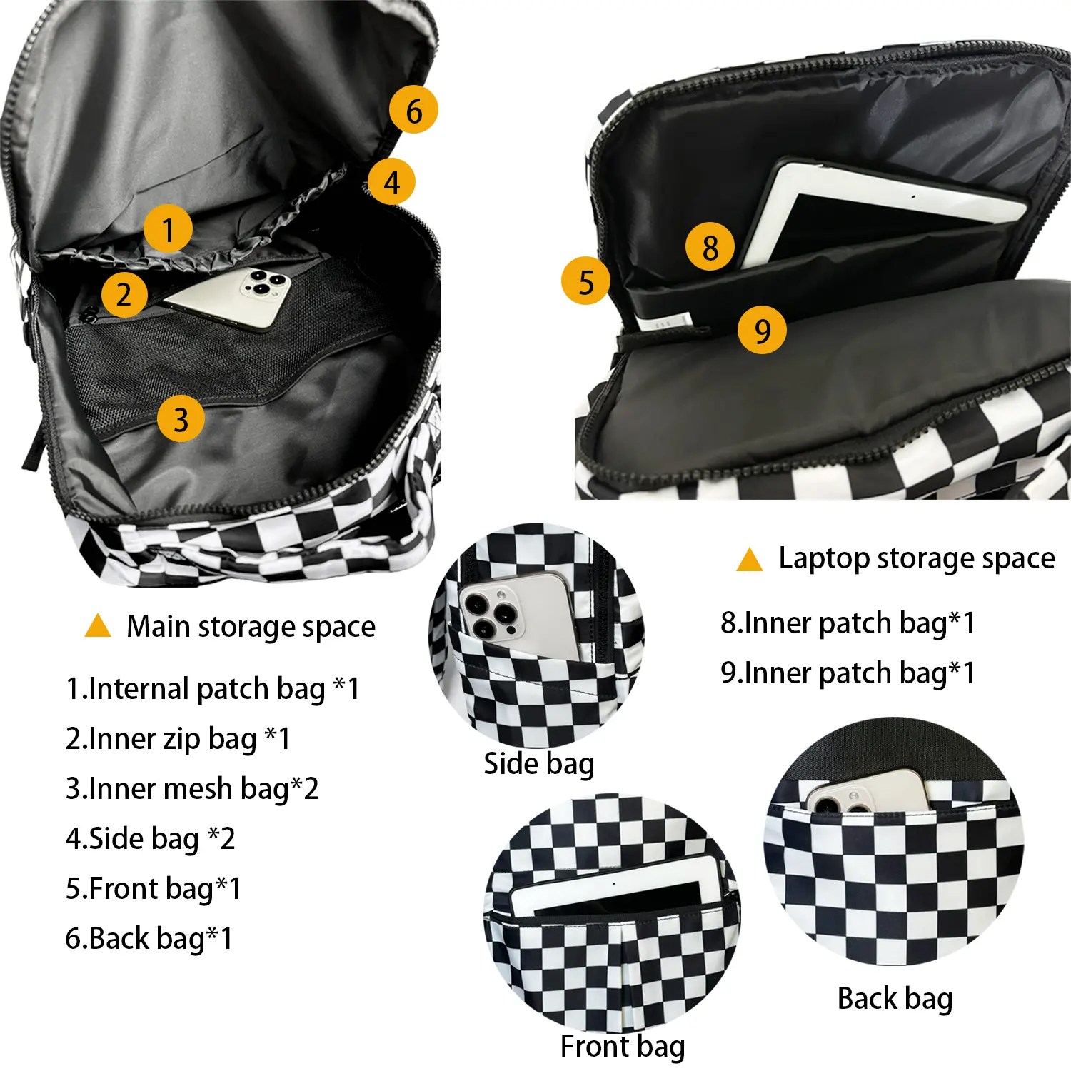 Spacious Checkered Backpack Nylon Waterproof Backpack 14 inch College Laptop  Rucksack Cute Fashion Travel Daypack summerwins - TikTok Shop