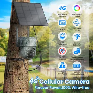 Wansview 4G LTE Cellular Security Camera, No WiFi Needed Outdoor Camera with 5W Solar Panel, 2K 360° Color Night Vision, PIR Human Detection, Two-Way Audio, TF Card Storage, Works with Alexa, SIM Card Included