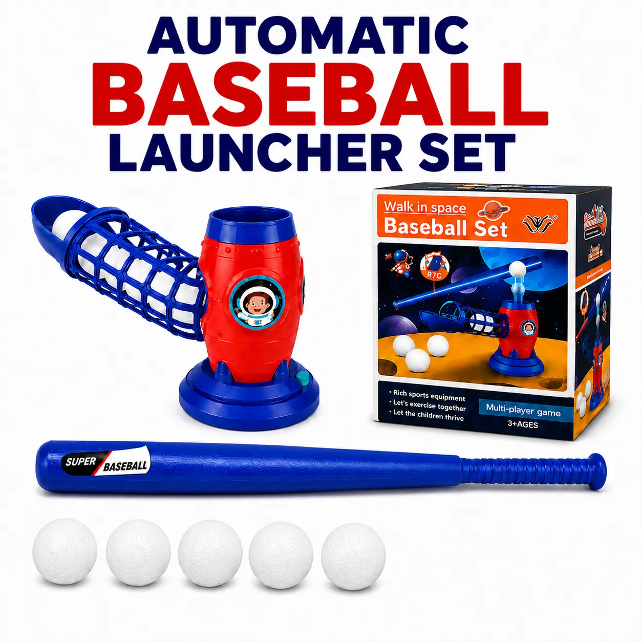 Backyard Birthday & Holiday Gift-Ready Automatic Easy Assembly Baseball Launcher Toy. Toys for Kids Ages 3 and Up