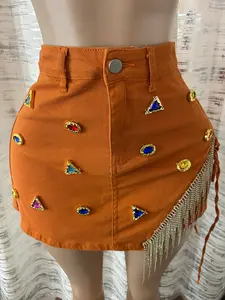 EMBELLISHED DENIM MINI SKORT