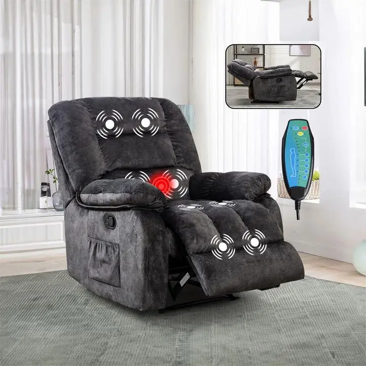 Ebello 40" Wide Overstuffed Massage Manual Recliner Chairs with Heat and Vibration for Living Room, Dark Grey