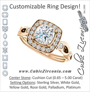 Cubic Zirconia Engagement Ring- The Madison (Customizable Cushion Cut Design with Halo and Bezel-Accented Infinity-inspired Split Band)