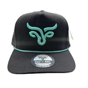 Rusty Nail Black Turquoise Rusty Nail Trucker Hat with Turquoise Logo and Black Brim