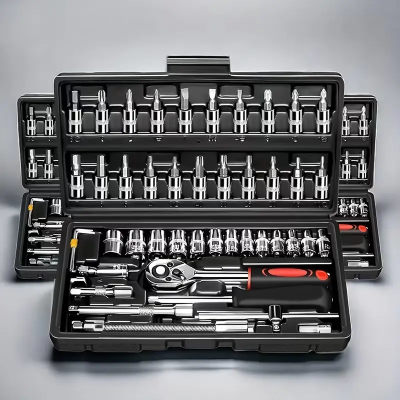 46 PCS Comprehensive Household Repair Tool Kit Set - Ratchet Torque Wrench, Screwdriver Toolbox, Socket Combination Tool for Car, Motorcycle Tire and Hub Maintenance, Portable Bicycle Repair