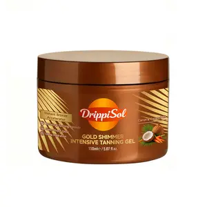DrippiSol Gold Shimmer Tanning Gel | Quick Bronze Glow | Non Greasy, Water Resistant with Carrot & Coconut Oil | Vitamin A & E For Moisture & Hydration | 5 Fl Oz