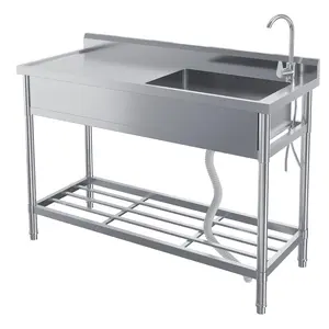 Garvee Stainless Steel Utility Sink 47-inch with Workbench, Hot and Cold Water Faucet and Plumbing for Laundry, Kitchen, Garage, Workshop, Outdoor Use