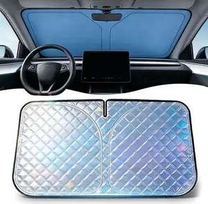 [SummerWins] Car Windshield Sunshade, 33 x 58Inch Automotive Glass Windshield Sun Shade With Storage Bag,Blue Ice Fabric Keep Car Interior Cool,Foldable Laser Reflective for Windshield & Window Shades with Overlapping Design For Toyota Tacoma