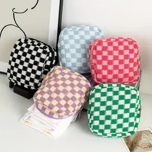 1PC Simple Fashion Plaid Series Makeup Bag Square Sanitary Napkin Bag, Portable Menstrual Bag, Large Capacity, High Appearance, Dirt-Resistant and Durable