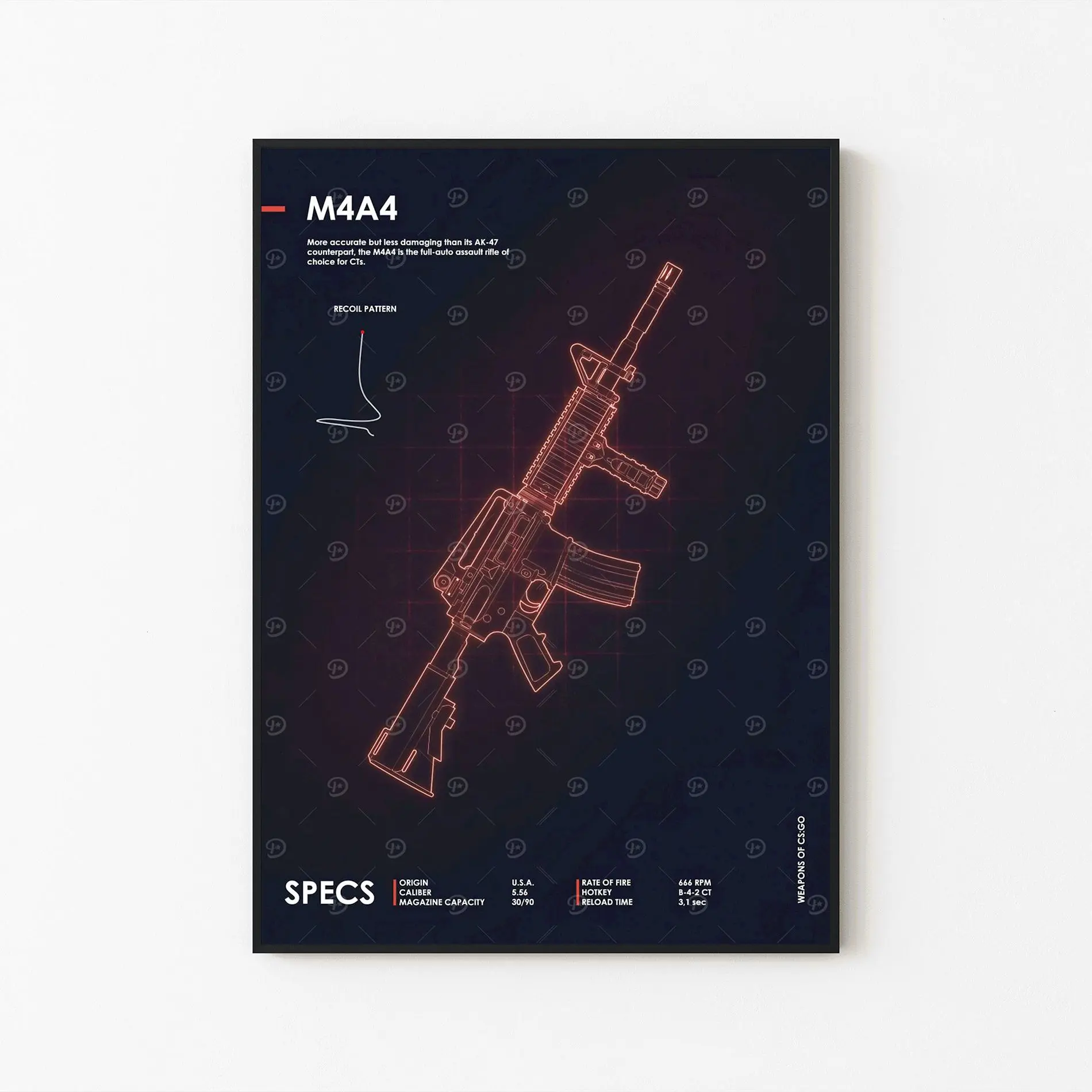 [New Gaming Decor - Sale Up To 40%] [Unframe] M4A4 Rifle Patent Print Poster, Classic Assault Weapon Blueprint Wall Art, Military Decor, Industrial Home Artwork, History Fan Gift