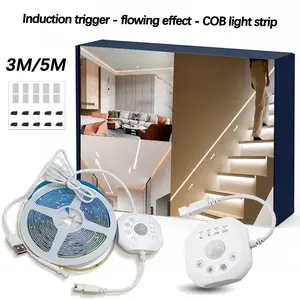 5V USB COB LED Sensor Light Strip Flowing Water Effect, Motion Activated Auto On Off, 3000K/6500K Flexible Cuttable Tape with Adhesive for Bedroom Closet Kitchen Cabinet Wardrobe Lighting